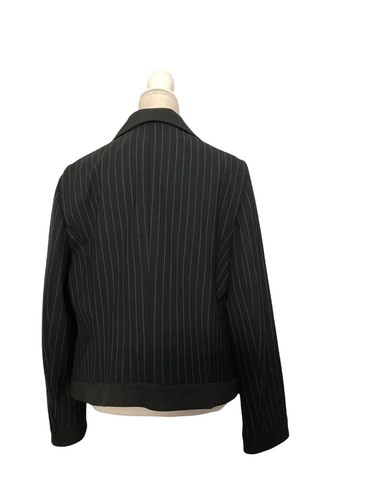 Nine West Stretch Women Size 14 Black Gray Stripped Open Front Trim Long Sleeve - Picture 3 of 5