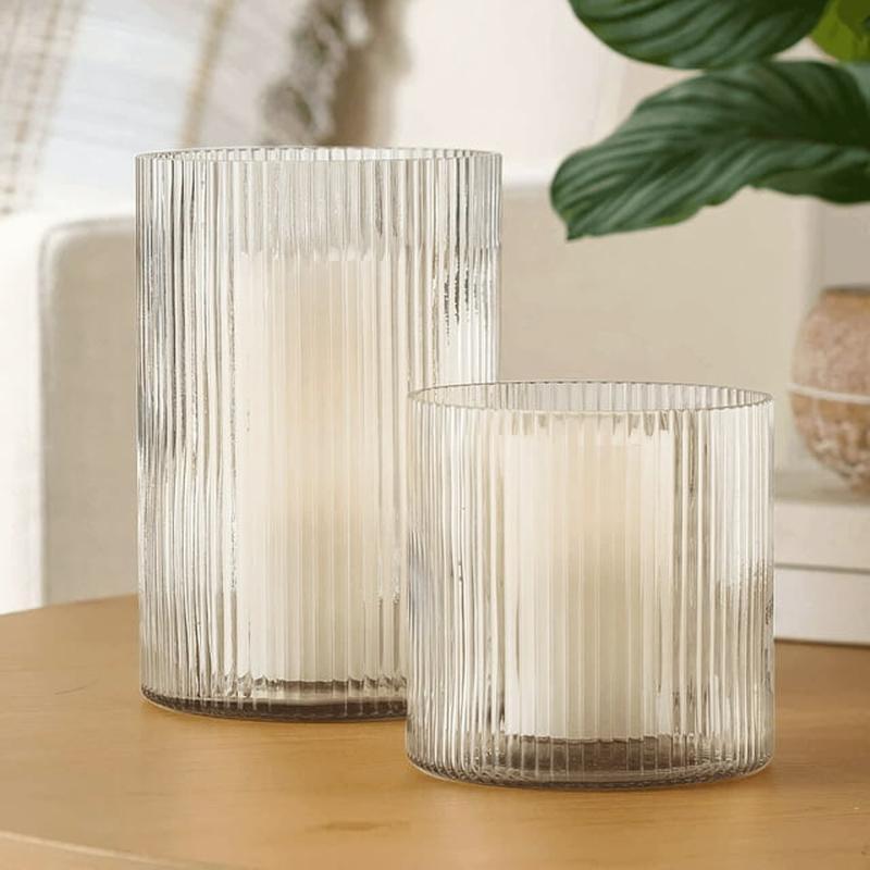 Clear Glass Ribbed Candle Holder Hurricane Medium Pillar Candles Indoor