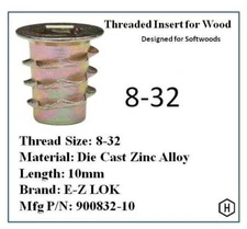 EZ-LOK 8-32 Flanged Die Cast Zinc Hex-Drive Threaded Insert for Wood (50 Pieces)