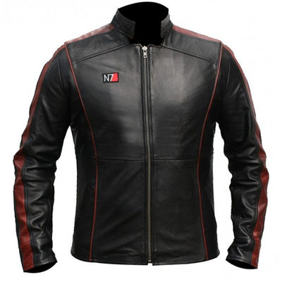 MASS EFFECT 3 N7 COMMANDER SHEPARD STYLISCHE 100% Herren Schwarz Echt LEDER JACKE
