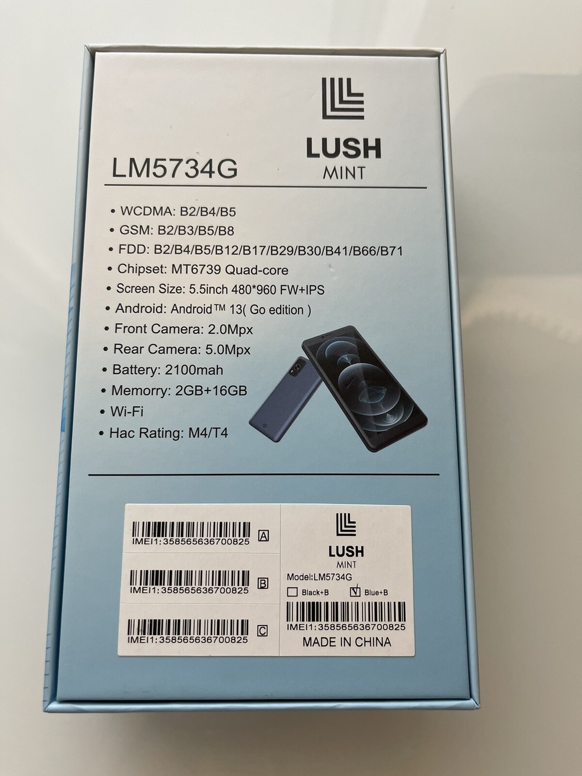 Lush Mint LM5734G (Unlocked) - Blue - 16GB Dual-SIM 4G LTE 5.5" GSM Android