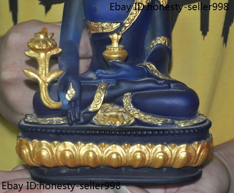 Antiguo templo budismo tibetano de 8,2"" vidrio Liuli dorado Sakyamuni Buda estatua Foto 3 de 4