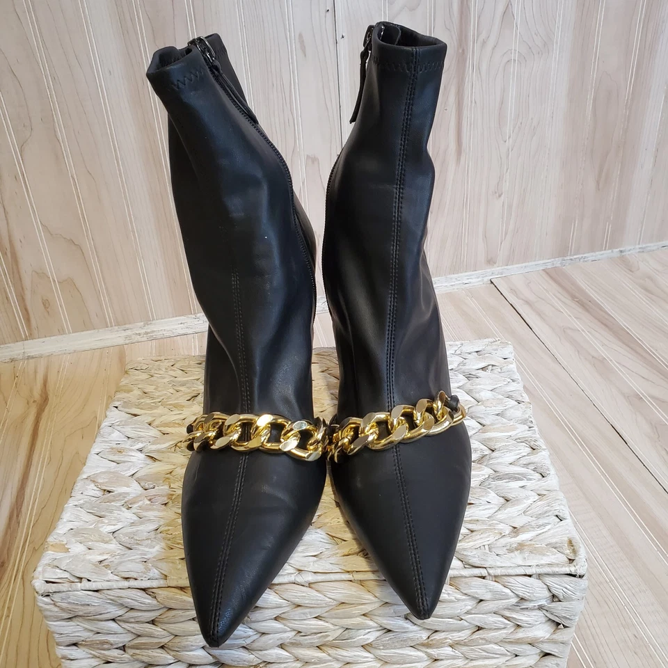  Botines Zara para mujer de tacón alto con cadena negros talla 10 punta en punta usados en excelente estado Foto 3 de 4