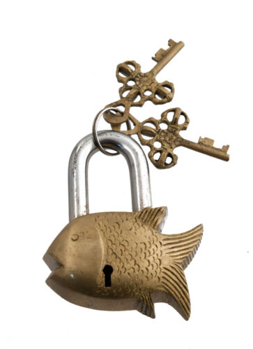 Padlock Fish Golden Brass Original Manufacturing Craft 6097 Mw - Picture 1 of 2