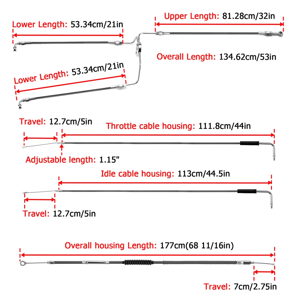 Cable acelerador embrague freno manillar 12"-14" para Harley Road Glide King no ABS Foto 2 de 4
