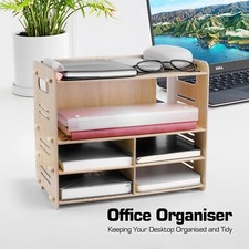 CUESVAP 4 Tier Office Letter Tray, Wooden Desk Organiser, Desk Tidy for File/A4