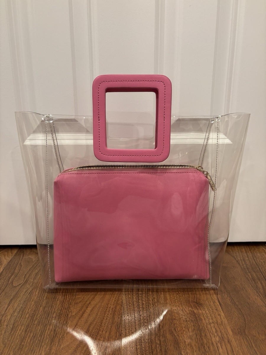 STAUD Shirley Pink PVC Tote Bag Clear Trendy Removable Inner