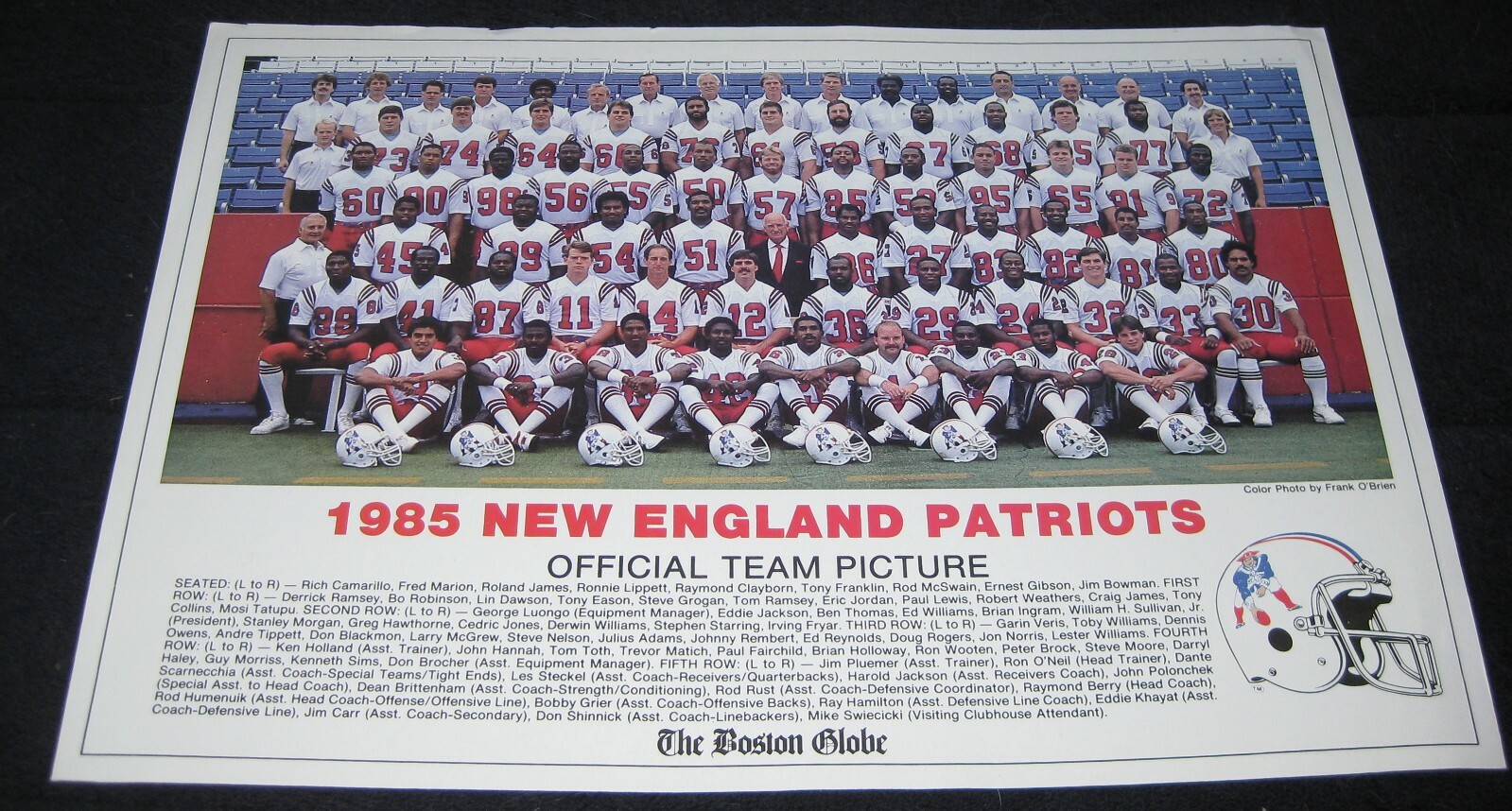 1985 Patriots Roster 1985 New England Patriots Official Team Photo Picture Boston Globe AFC ...