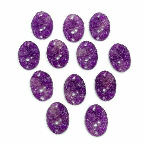 12 Vintage Hong Kong Amethyst Purple Resin Floral 18x13mm. Cabochon Cameos 279PT - Picture 4 of 6