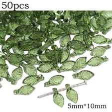 50pcs Green Leaf Shape Acrylic Beads Pendant Loose Bead For DIY Jewelry Making