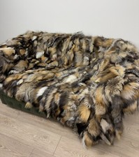 Luxury Fur Blanket. Real Fox Fur Blanket, Fluffy Fur Throw, 90 x 85 Inches