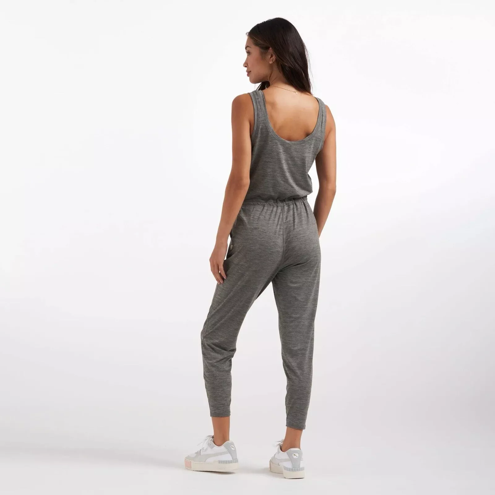 vuori lux harem one-piece heather drawstring stretch 