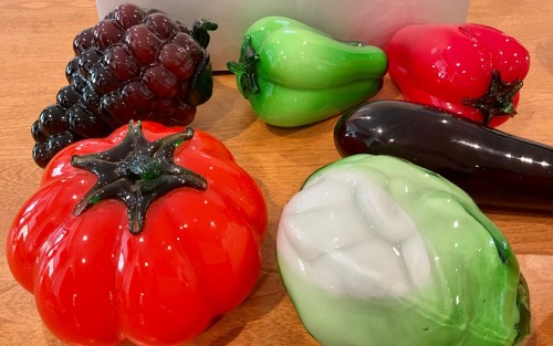VTG 9 PC MURANO STYLE BLOWN GLASS FRUIT/VEGGIES BASKET PUMPKIN CAULIFLOWER - Picture 3 of 12