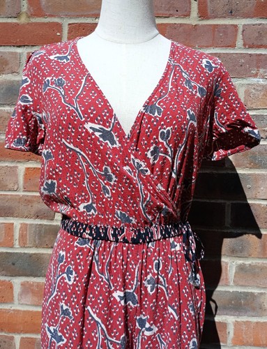 FatFace UK8 Rachel Pressed Flowers Wrap Jumpsuit Brick Red Pockets Crop Festival - Picture 2 of 8