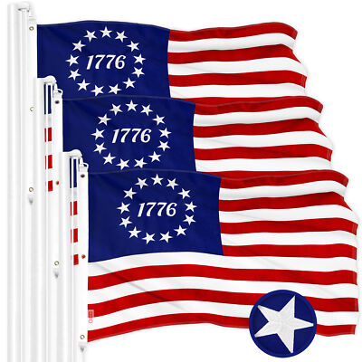 G128 3 Pack: Betsy Ross 1776 Flag 5x8 Ft Embroidered 300D Polyester