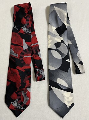 Pierre Balmain Silk Tie Lot of 2 Designer Geo Print Extra Long 62'' x 4 