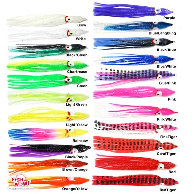 FISH WOW!® 20,50,100-500pc 4.75" Fishing Squid Skirts Octopus Trolling Hoochies Lure lot