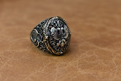 Handmade 925 Sterling Silver Men's Ring Double Eagle Pattern Size : 8  US MAN