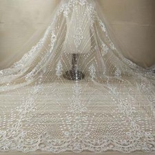 51" Wide White Lace Embroidery Floral Flower Fabric By The Yard DIY Wedding Gown