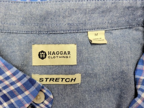 HAGGAR Meds Medium Blue Button Up Shirt Long Sleeve Casual Stretch - Picture 7 of 7