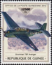 WWII US Navy GRUMMAN TBF AVENGER Torpedo Bomber Aircraft Stamp (2018 Guinea)