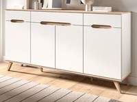Sideboard Kommode 185 Cm Anrichte Weiß Eiche 4-TüRig 3 AuszüGe Soft-Close Hygge