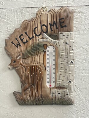 Hand crafted Wooden Fawn Indoor/outdoor thermometer.