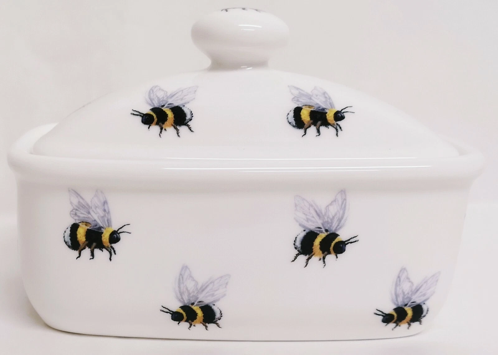 Bees Butter Dish Fine Bone China Multi Bumble Bee Container Lid Decorated UK