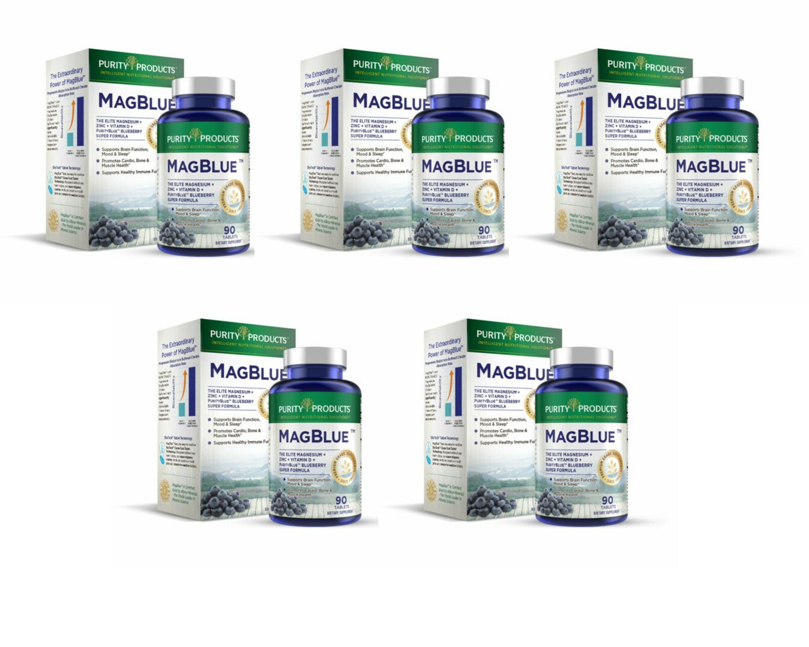 Purity Products MagBlue бисглицинат магния/TRAACS/витамин D/цинк 5X90 таблеток
