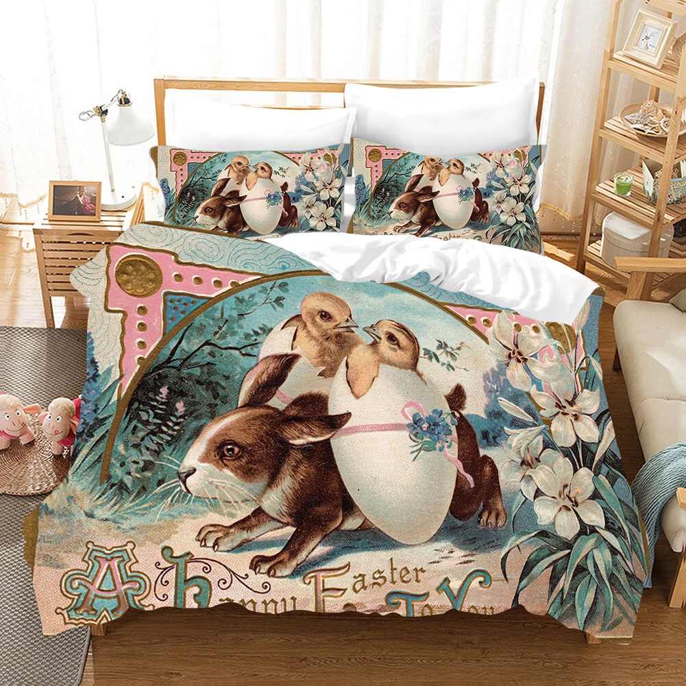 Rural Easter Bunny Duvet Quilt Cover Single Double King Pillowcase Bedding Set