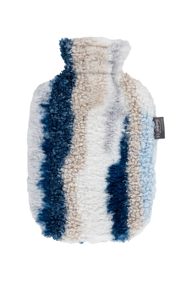 Fashy 67455 0,5 Wärmflasche mit Flauschbezug Mamor 2,0L blau,weiss,grau