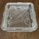 Vintage Federal Glass Refrigerator Dish 8.5" Square with Embossed Vegetables Lid