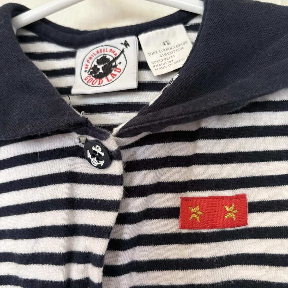 Good Lad of Philadelphia 条纹海军蓝白色无袖航海连衣裙 4T — 第 4/4 张图片