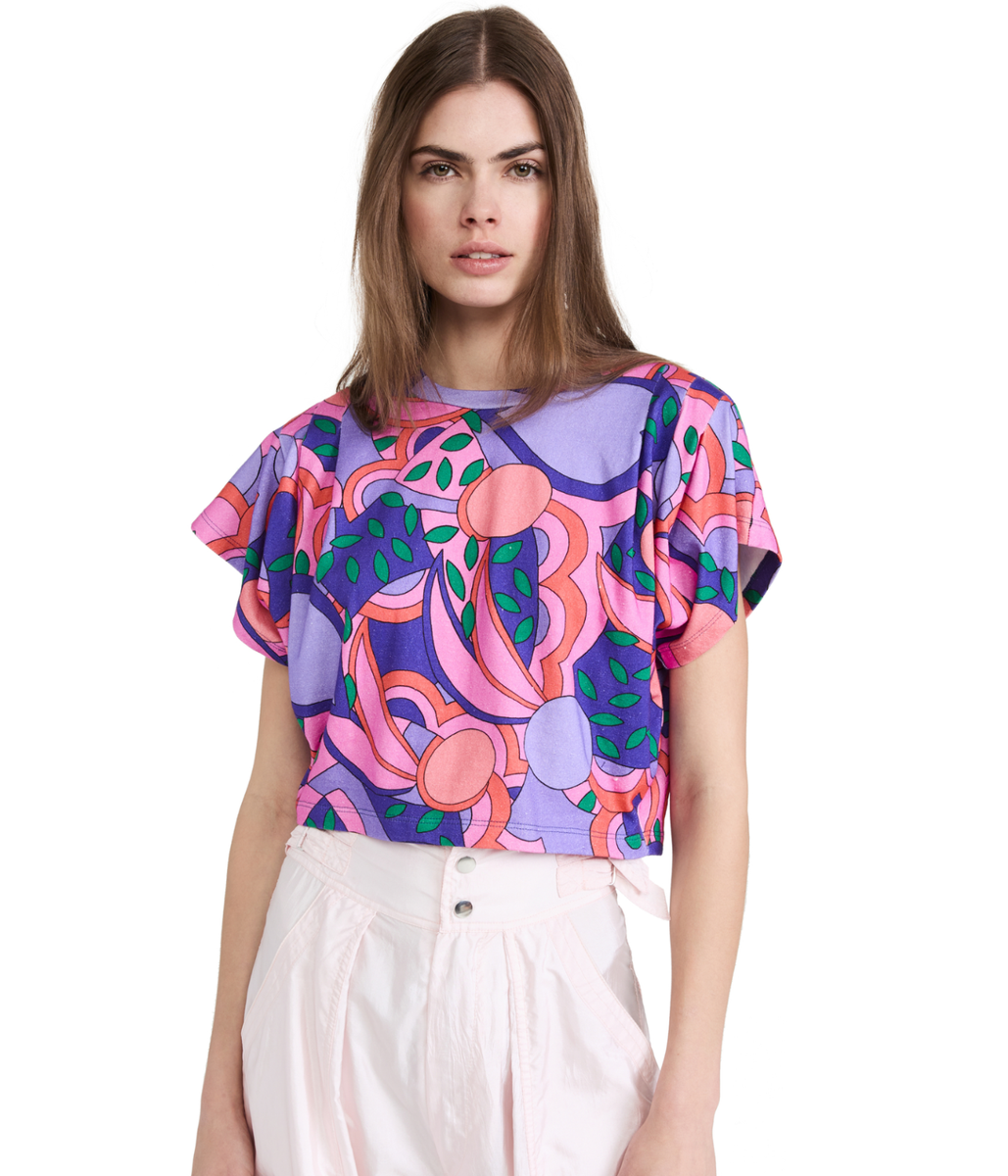 ISABEL MARANT Zinalia Tee Shirt Abstract Print Crop Top Cotton