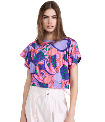 ISABEL MARANT Zinalia Tee Shirt Abstract Print Crop Top Cotton