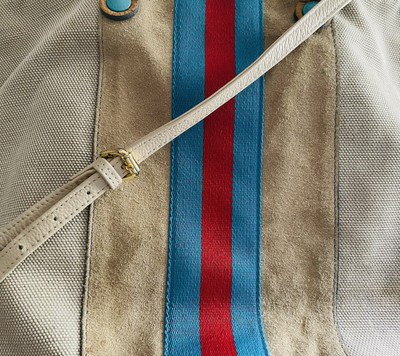 GABS Italy Leather/Fabric Beige Red Blue Stripe Bag Crossbody Strap