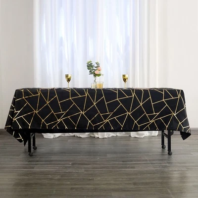 CRAFTSNFAVORS BLACK GOLD 60"x102" Polyester Rectangle TABLECLOTH GEOMETRIC PATTERN Party Home