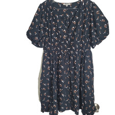 Madewell Large dress v-neck flower elastic waist pleated button pocket