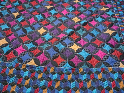Patchwork Quilt Throw Blanket Cheater Cathedral Window Fabric Hand Stitching Blu - Picture 5 of 21