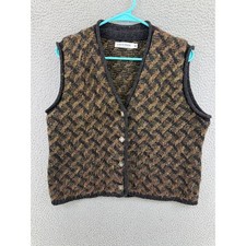 VTG John Norman Vintage Knit Button Down Vest Brown Black Chevron Women Medium