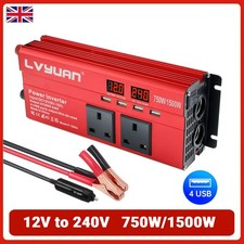750W 1500W Car Converter Power Inverter DC 12V to AC 240V 4USB 2LED Trip Camping