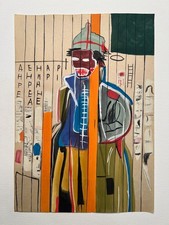 Jean-Michel Basquiat (fatto a mano) disegno tecnica mista su carta firmato e ...