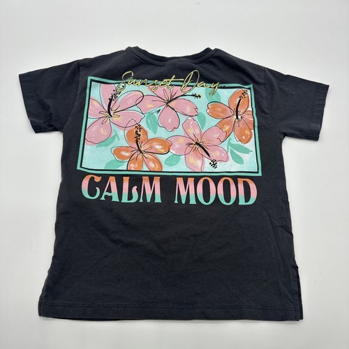 Zara T-Shirt Youth Gilrs Size 6-7 Gray Graphic Print Floral ..#28830 - Picture 7 of 9