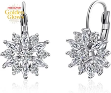 Snowflake Earrings Cubic Zirconia Earrings Sterling Silver Earrings Leverback Ea