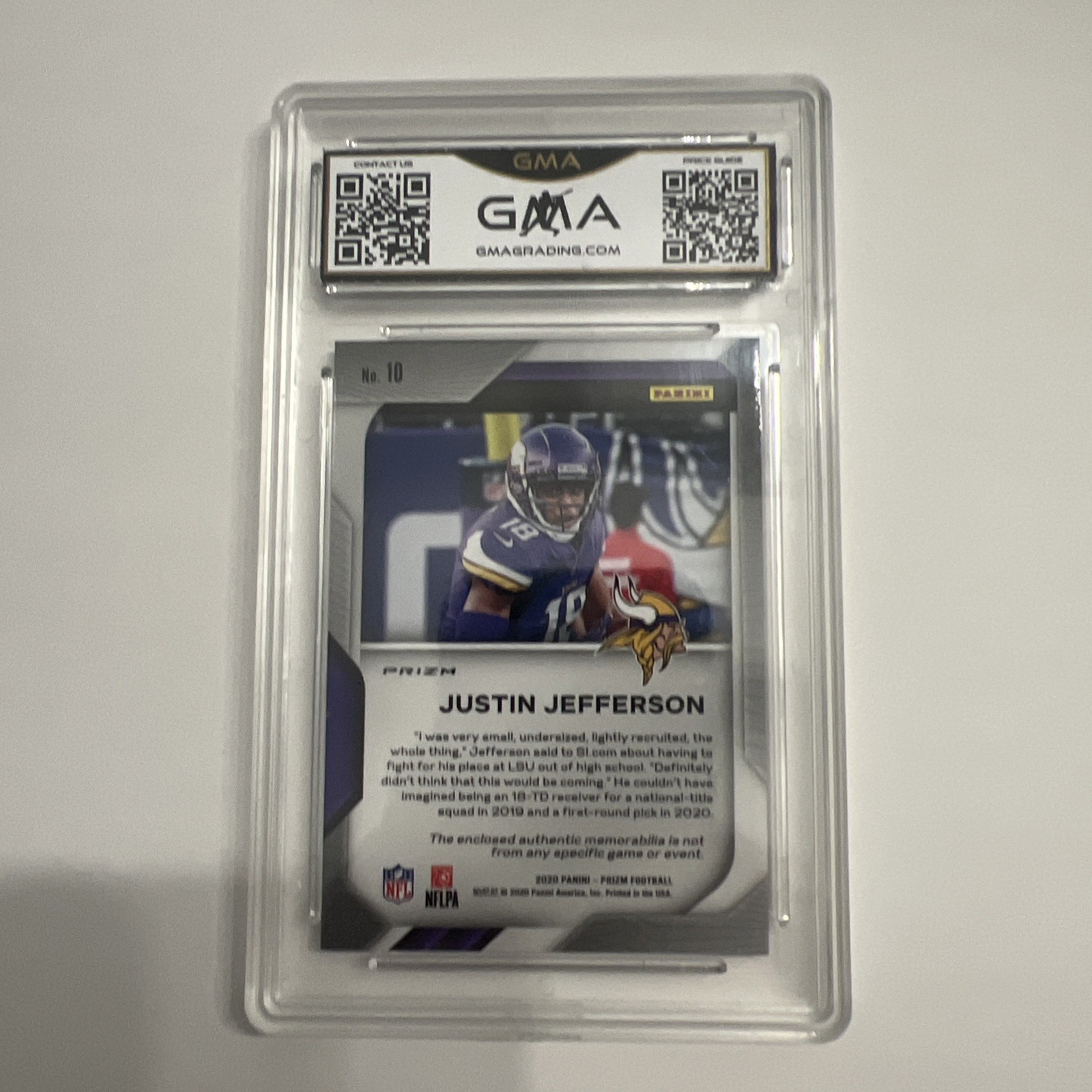 2020 Panini Prizm - Premier Jerseys Justin Jefferson #10 (MEM, RC) view 2