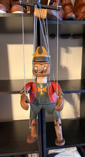 VTG Hand Made Hand Carved Folk Art Wooden Pinocchio Marionette Puppet - 14"