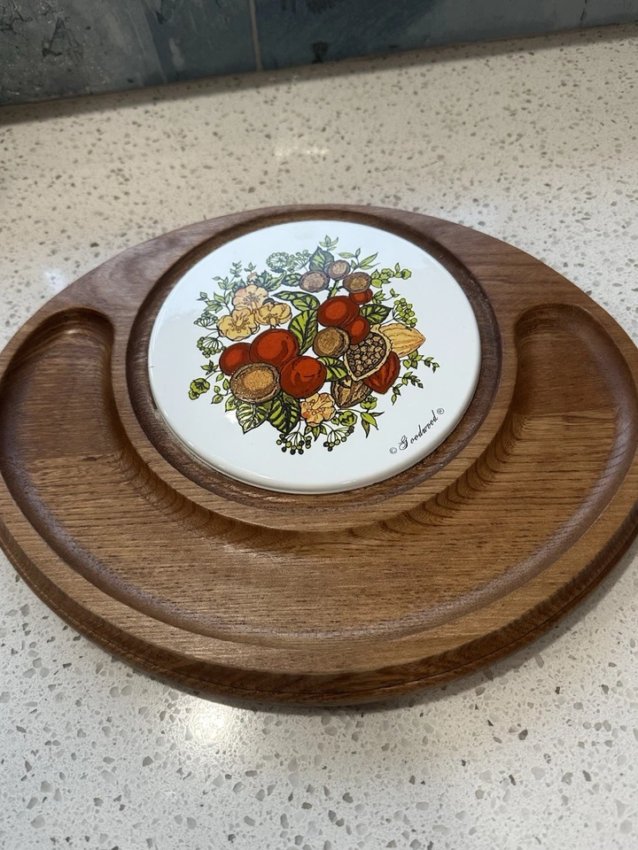 Bandeja galleta queso Goodwood Spice of Life años 70 de colección tablero cúpula/cuchillo de vidrio sin usar Foto 4 de 4