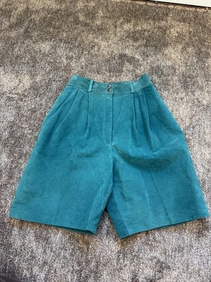 Bagatelle Women's Suede Leather Pleated Shorts 1980s Vintage High Rise Teal