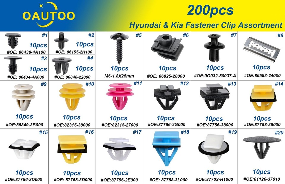 200pcs Body Interior & Exterior Retainer Fastener Clip Assortment for ...
