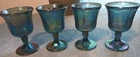 Vintage 4 Set Iridescent Indiana Harvest Grape Blue Carnival Glass Wine Goblets